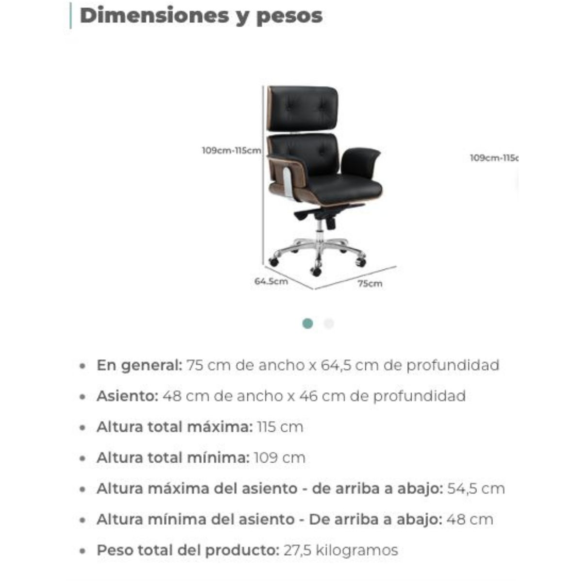 SILLÓN GERENCIAL 6408 CUERO NATURAL , MADERA NOGAL , ACERO Y ALUMINIO / 180 KGS. - Imagen 6